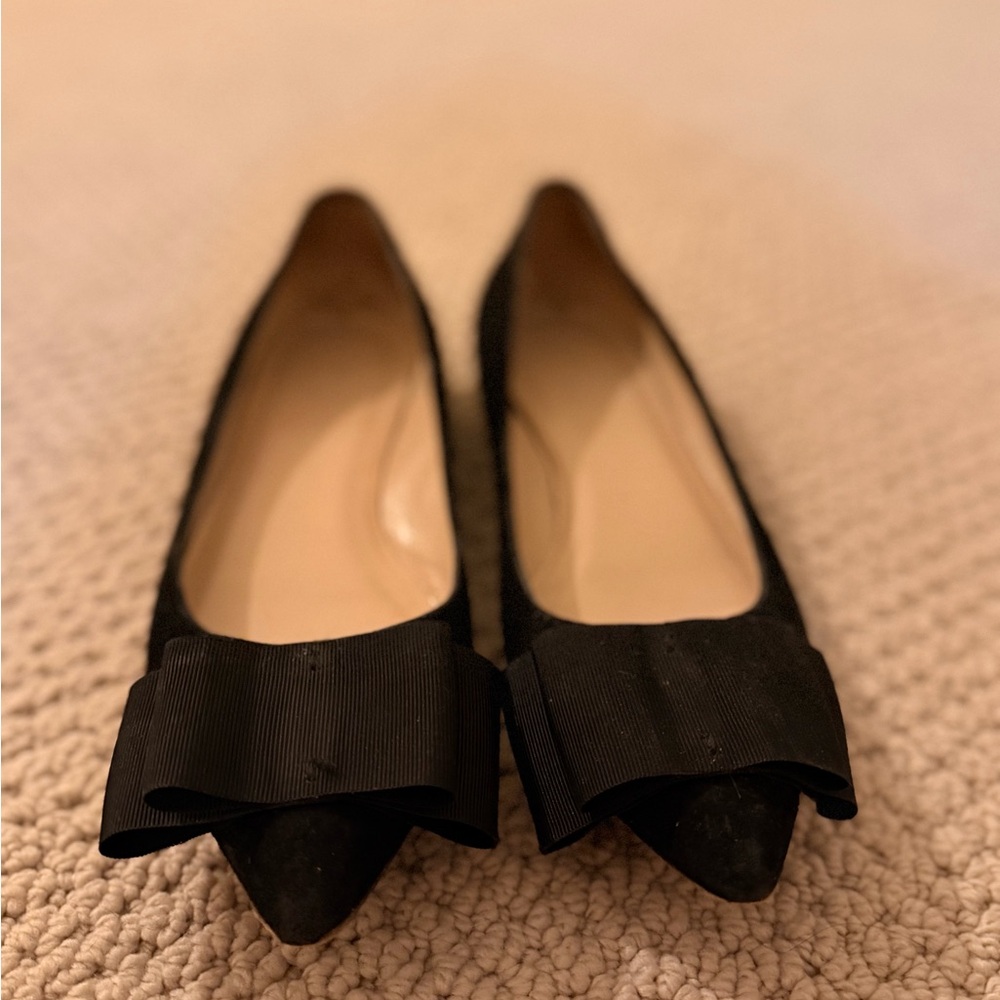 Club Monaco Erica Pointed Toe Bow Black Suede Leather Flats Size 7.5